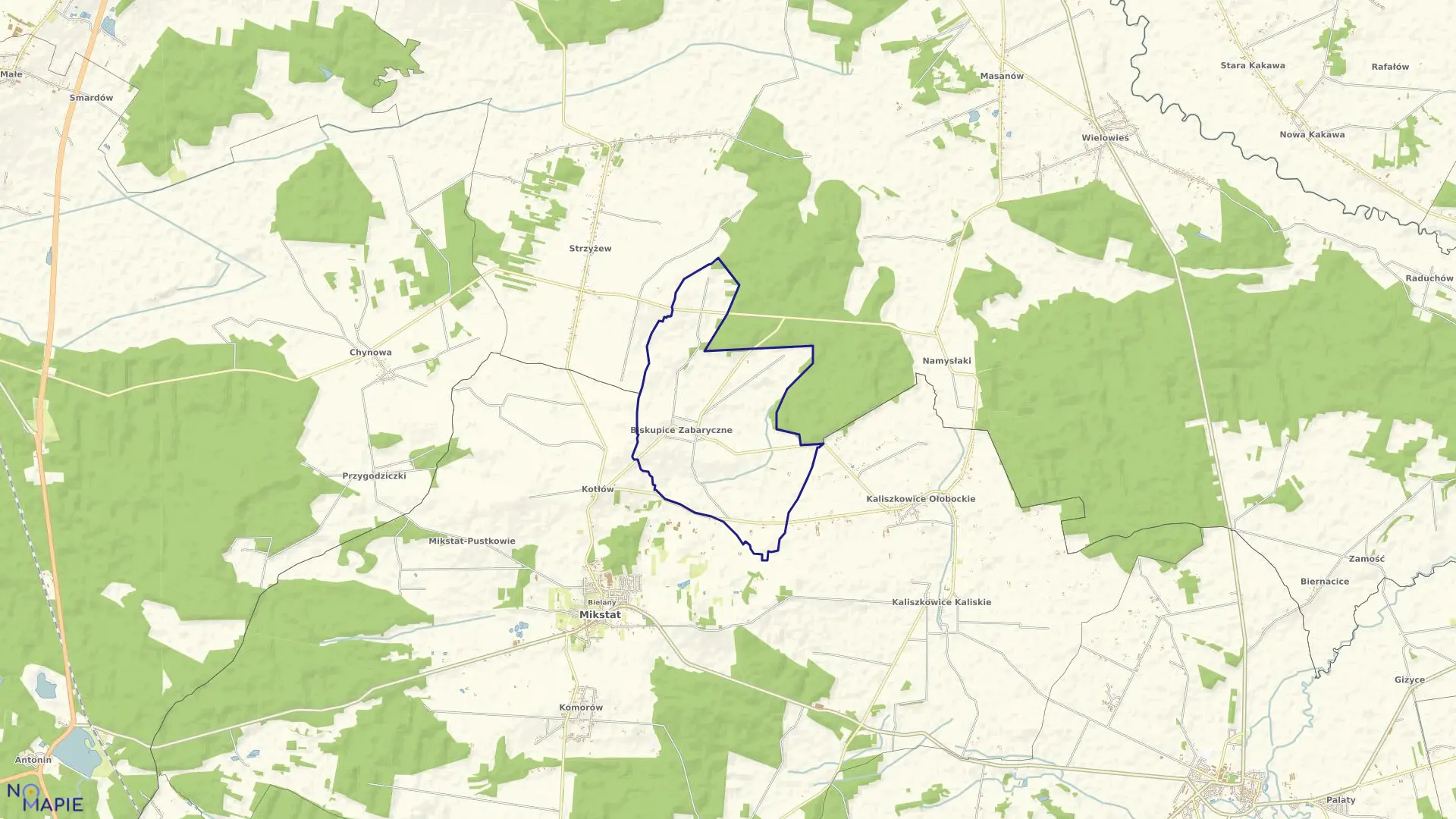 Mapa obrębu BISKUPICE ZAB. w gminie Mikstat